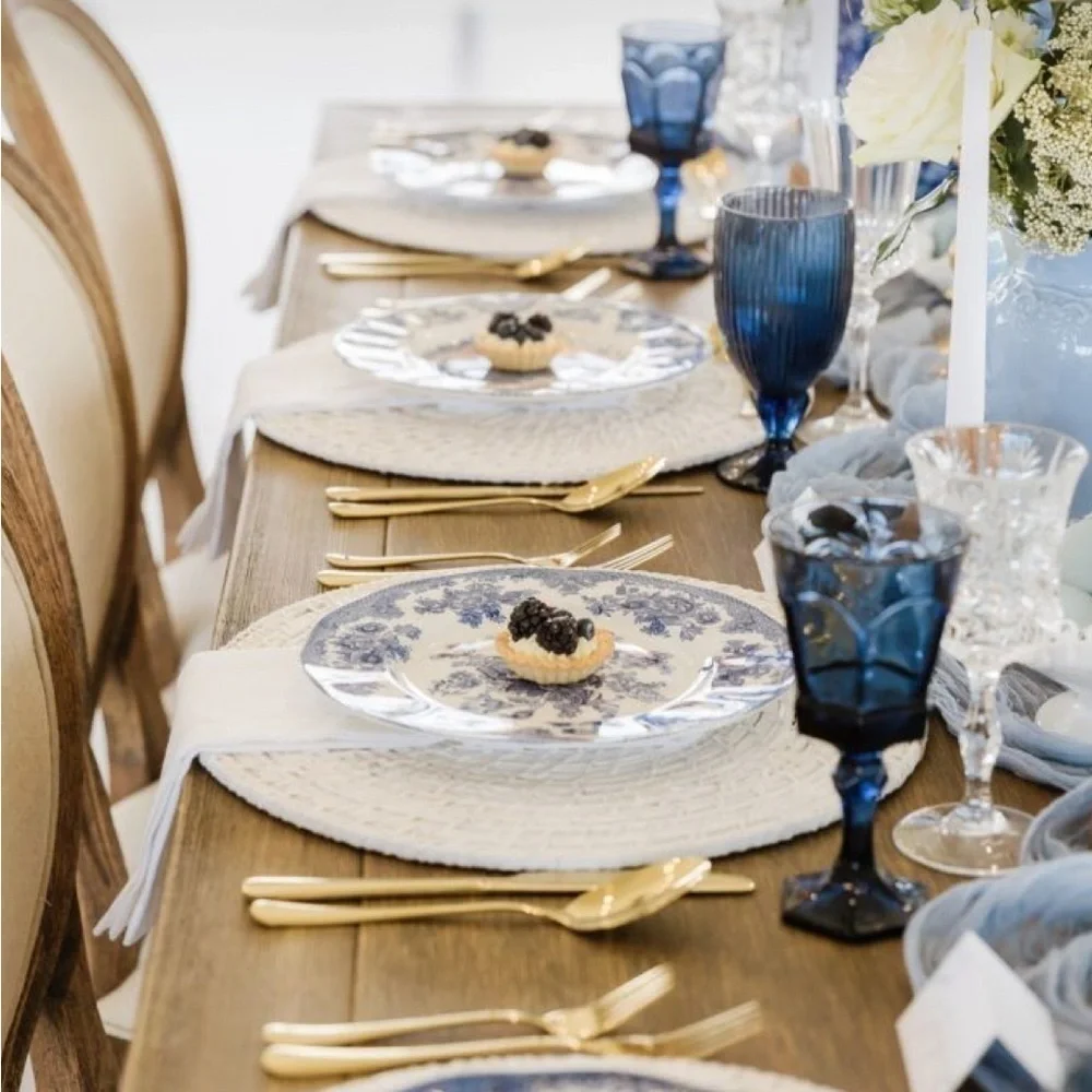 Vintage Blue Goblets Glasses Wedding Garden Party Kitchen